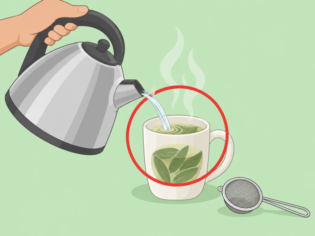 Brewing mild sage tea and letting it cool before sipping.