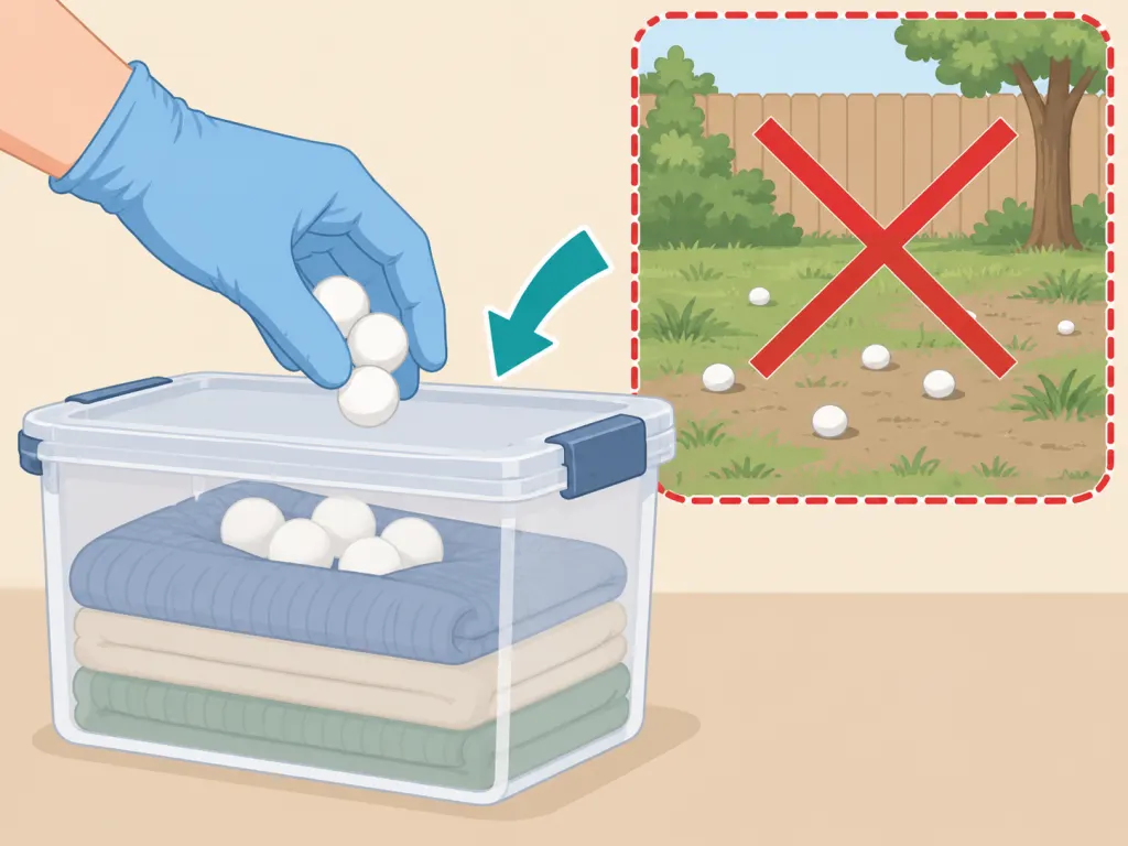 Mothballs kept in a sealed container instead of being scattered outdoors.