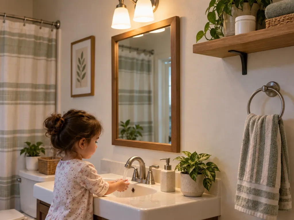 An unlabeled ointment jar stored high on a bathroom shelf away from easy child reach.