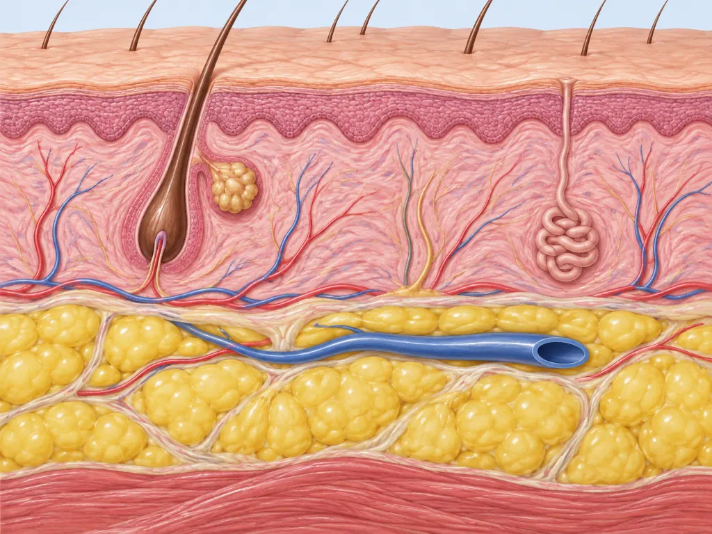 Cross-section illustration of skin layers showing where a superficial vein sits just beneath the skin surface