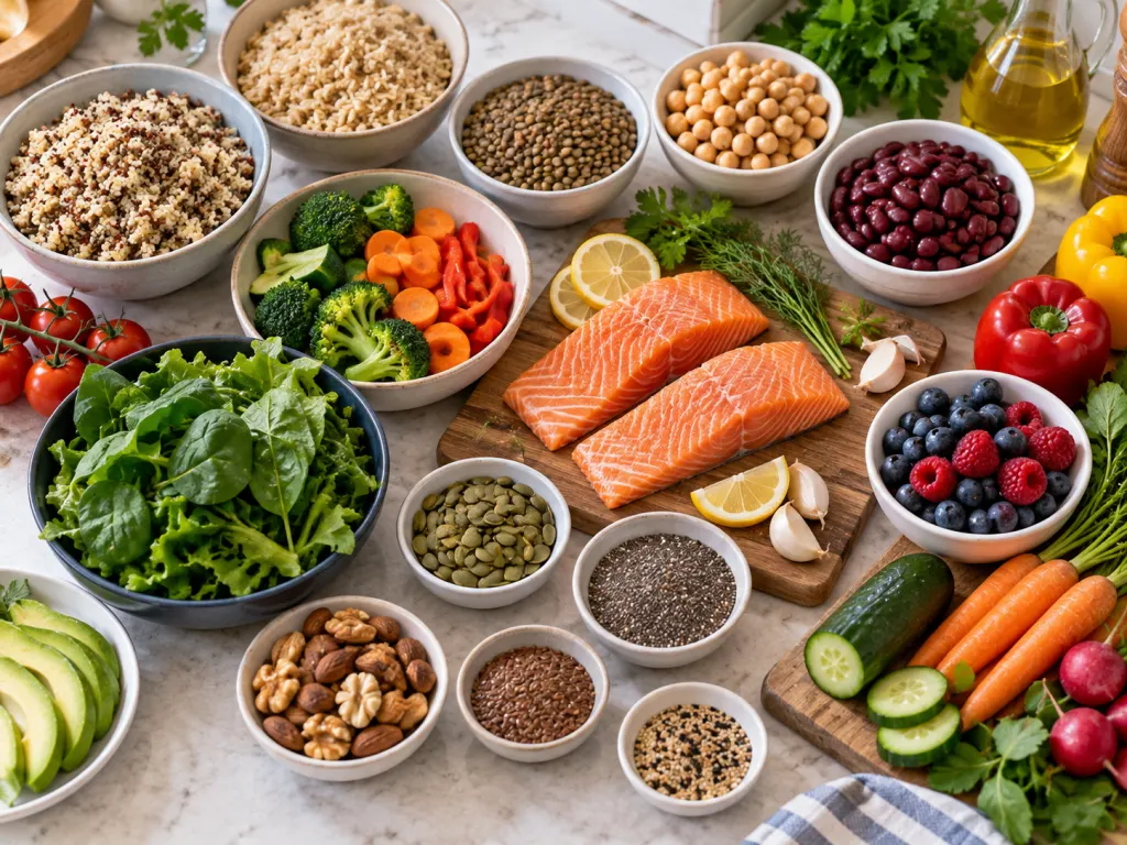 A variety of thiamine-containing foods prepared in bowls for a balanced meal.