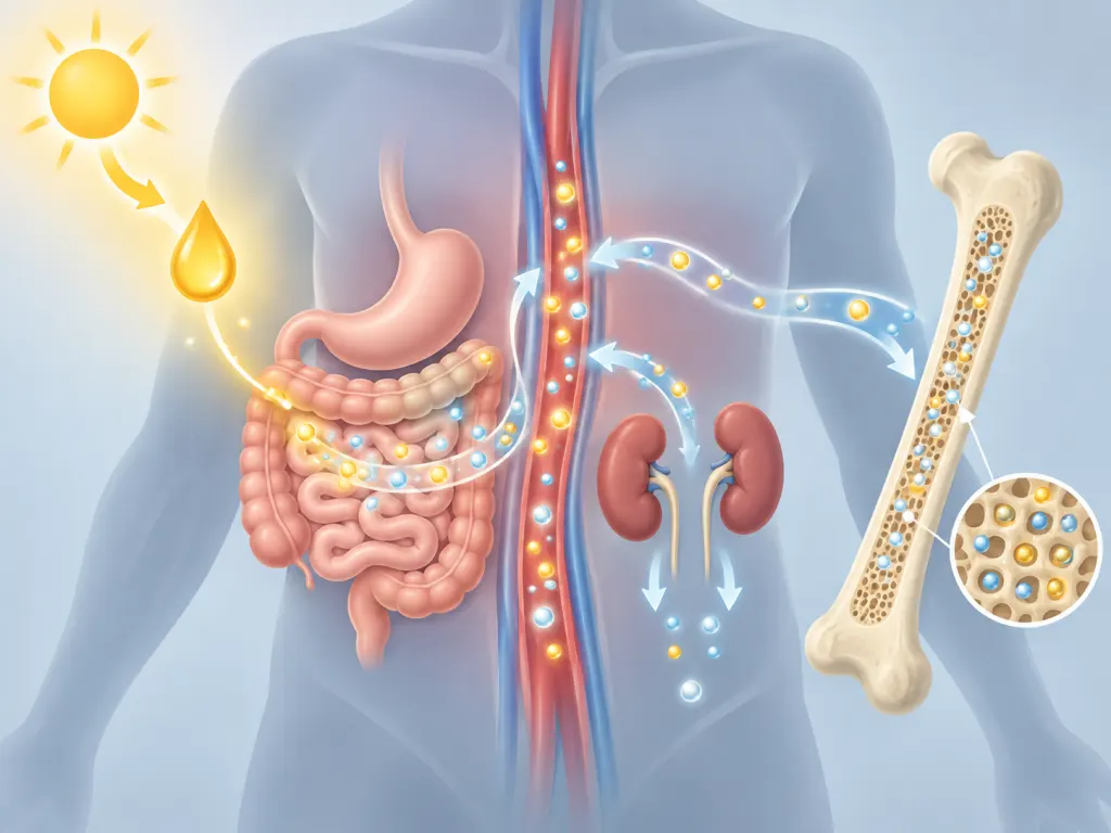 Educational illustration of vitamin D and calcium balance in the body.