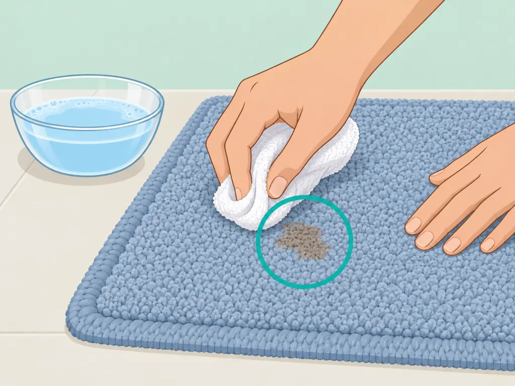 Hands pretreating a stained spot on a bath mat.