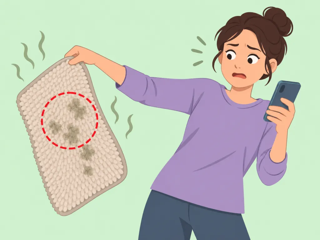 A person seeking help with a moldy or contaminated bath mat.
