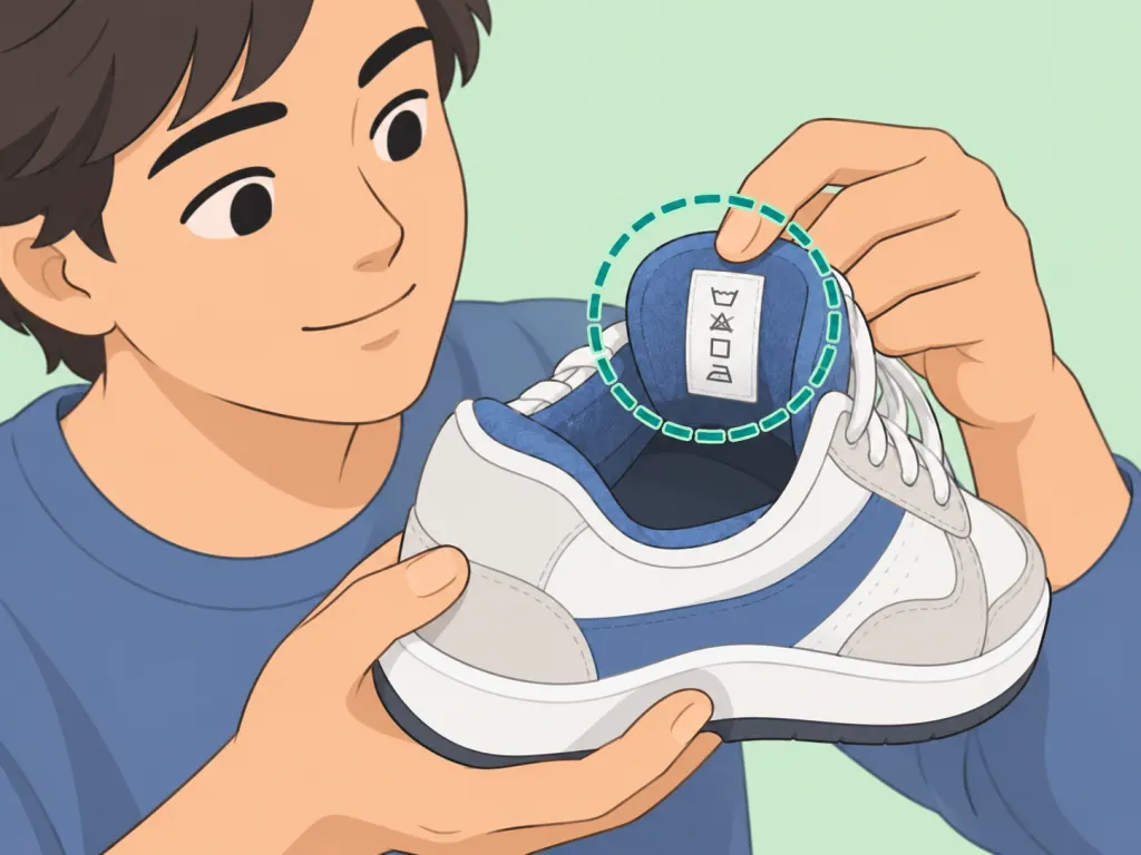 Person checking whether a sneaker can be washed.