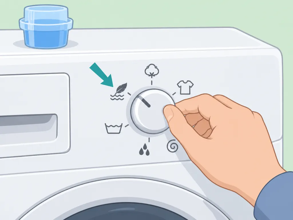Hand choosing a gentle cold wash cycle for sneakers.