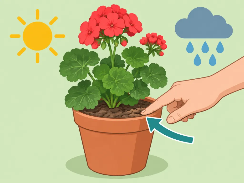 Checking geranium soil more often during changing weather.