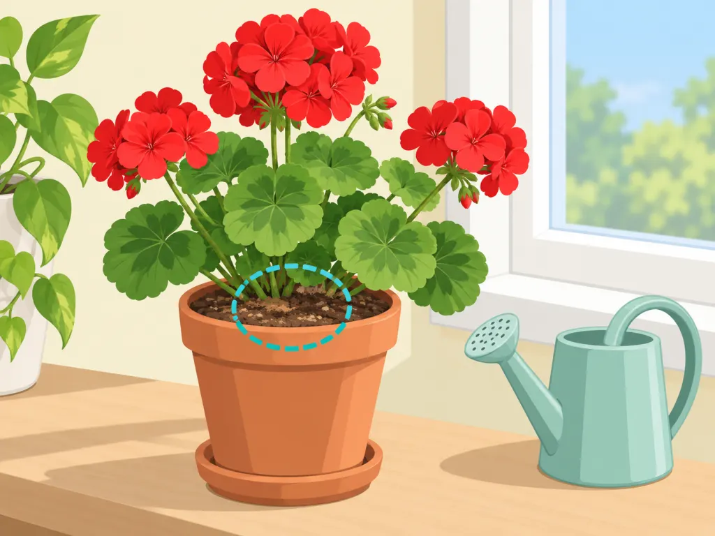 Geranium watered less often indoors during cool weather.