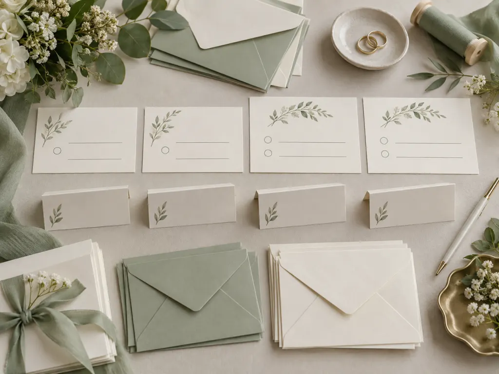 Organized RSVP cards and envelopes for a wedding guest list.