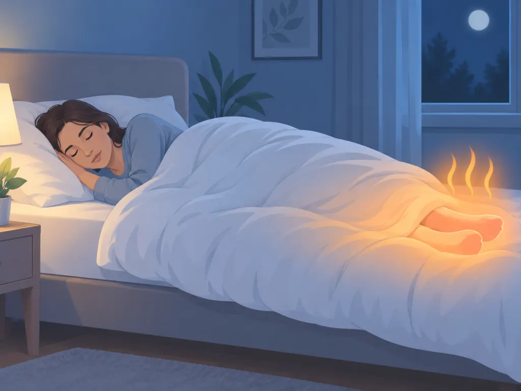 Illustration of a sleeper with gentle warmth shown around the feet