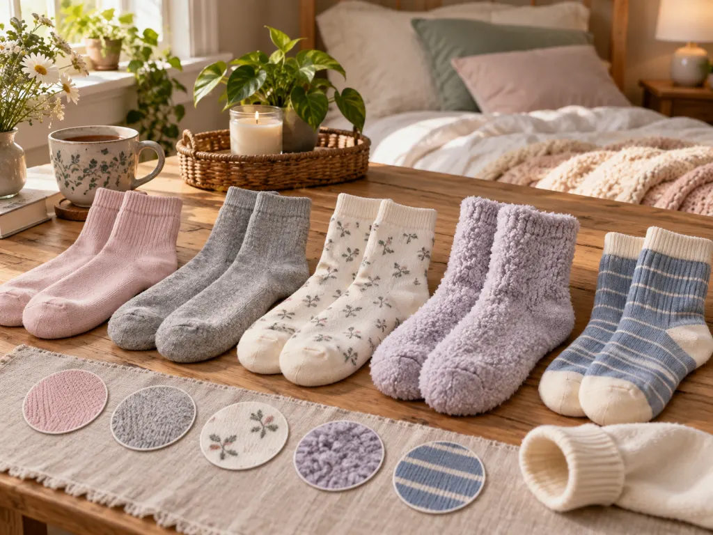 Clean breathable socks arranged to show loose cuffs and different thicknesses