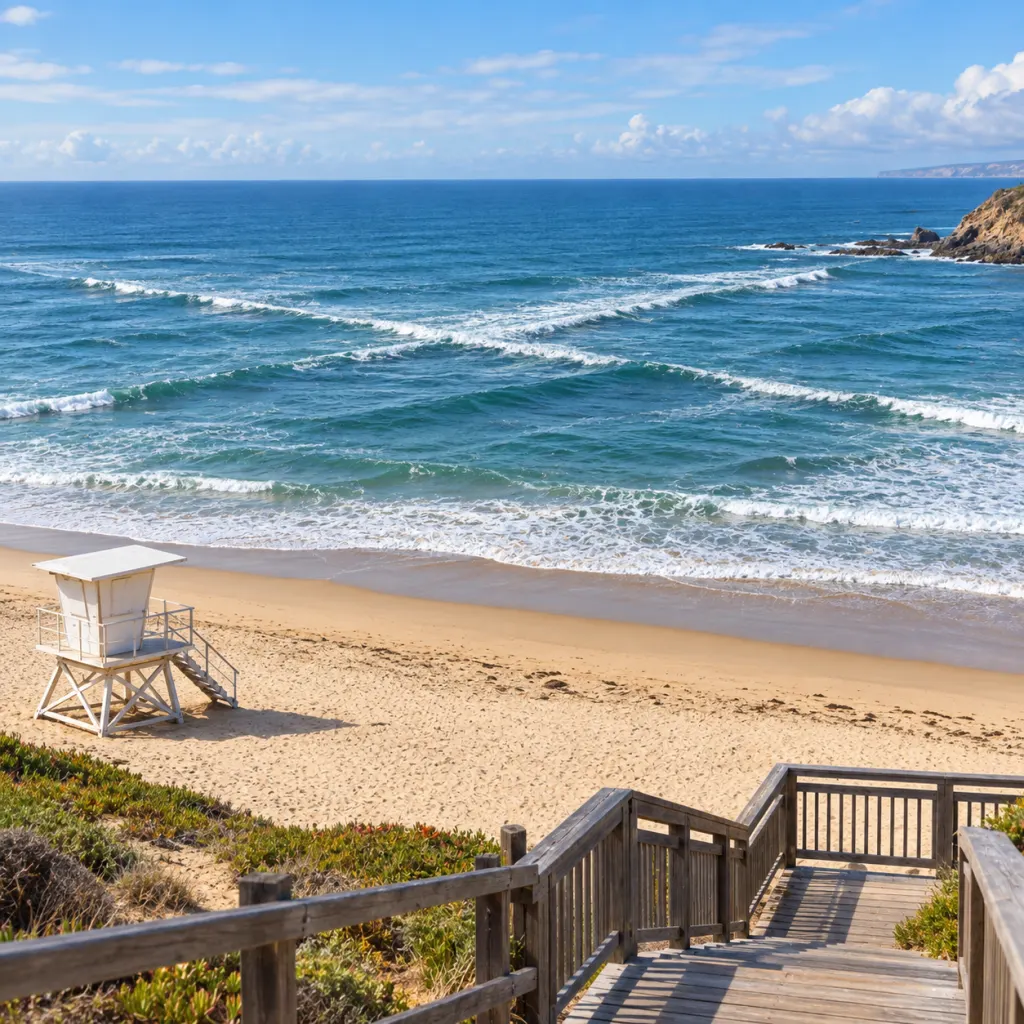 Checkerboard-like square waves seen offshore from a safe beach viewpoint.