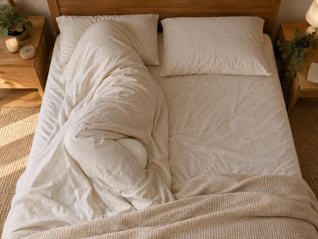 Pillows arranged to support a left-side sleeping position.