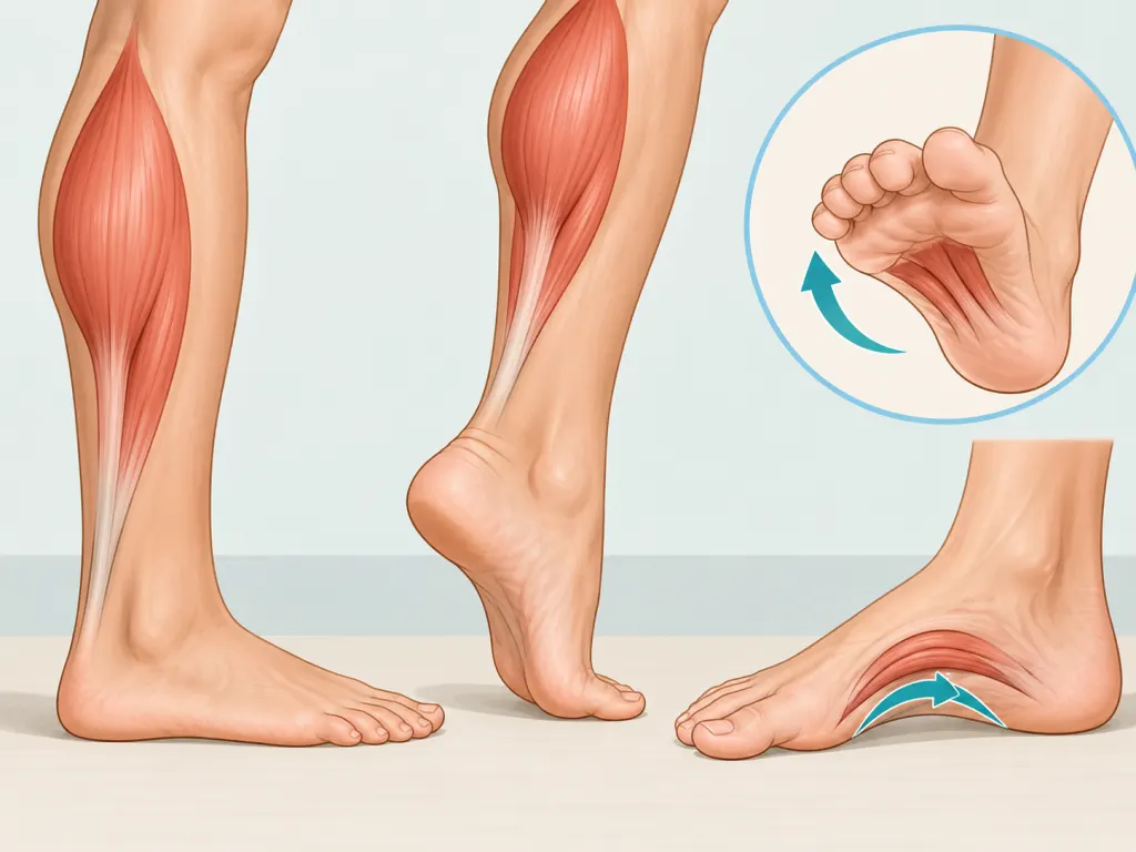 A calm educational illustration showing the outside of a foot and lower calf muscle areas.