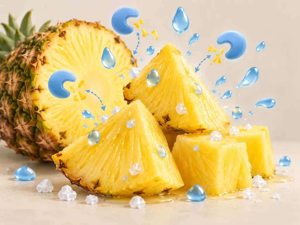 Illustration of pineapple pieces with salt crystals and water droplets.