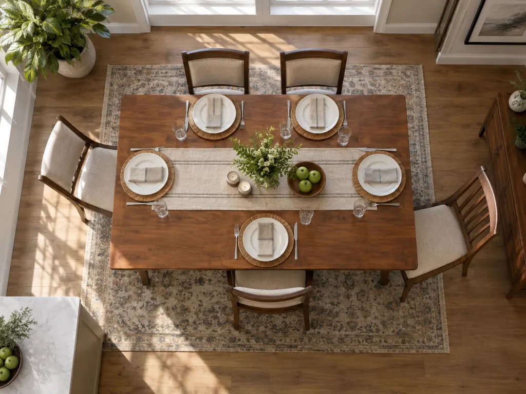 An overhead view of a table showing different seating distances and angles.