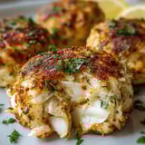 A plate of crab cakes with lemon wedges on top.
