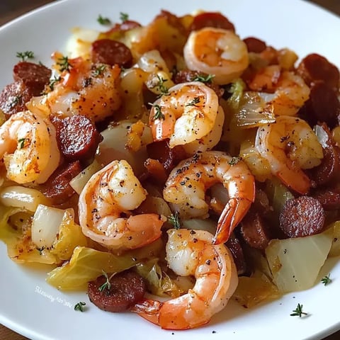 A plate of shrimp and sausage.